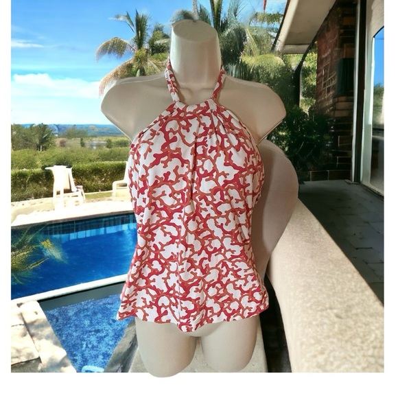 Coral Print J McLaughlin Halter Neck Top - Picture 9 of 9